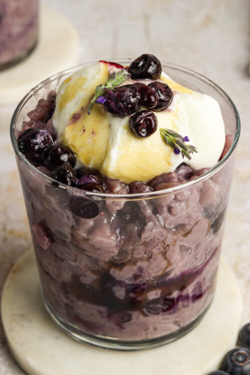 Blueberry Lavender Coconut Rice Pudding