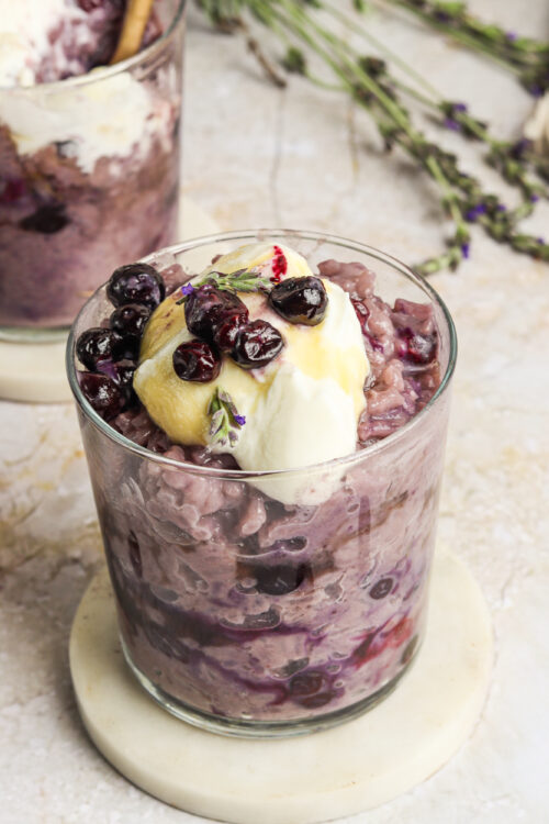 Blueberry Lavender Coconut Rice Pudding
