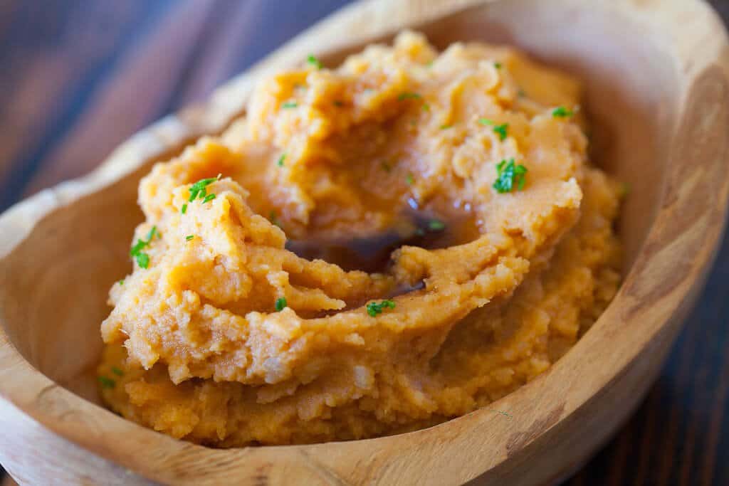 Pumpkin Mashed Potatoes Recipe close up of mash