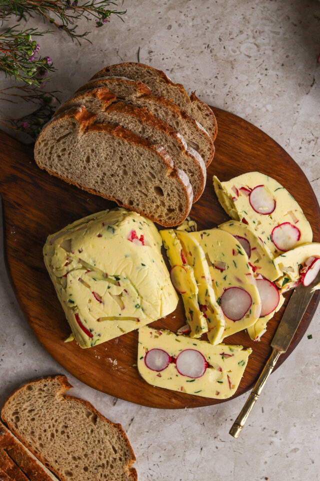 Radish and herb butter terrine sliced