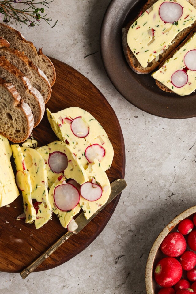 Radish and herb butter terrine sliced