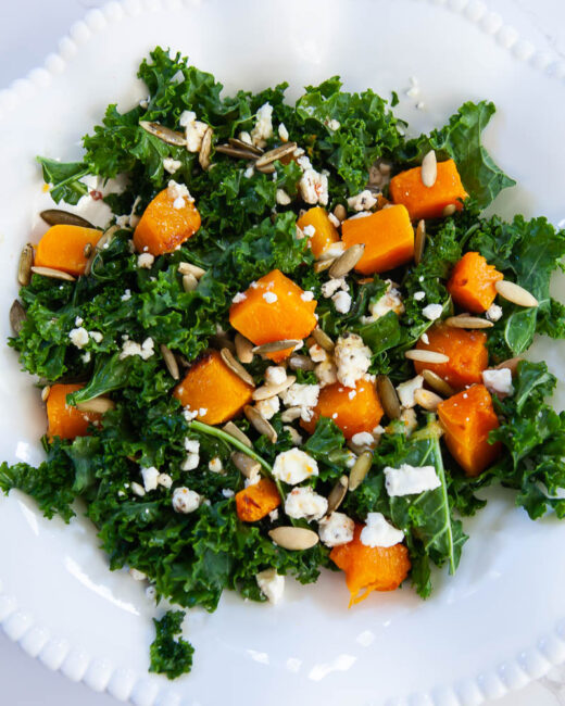 Roasted Squash, Kale & Feta Salad with Walnut Vinaigrette Recipe